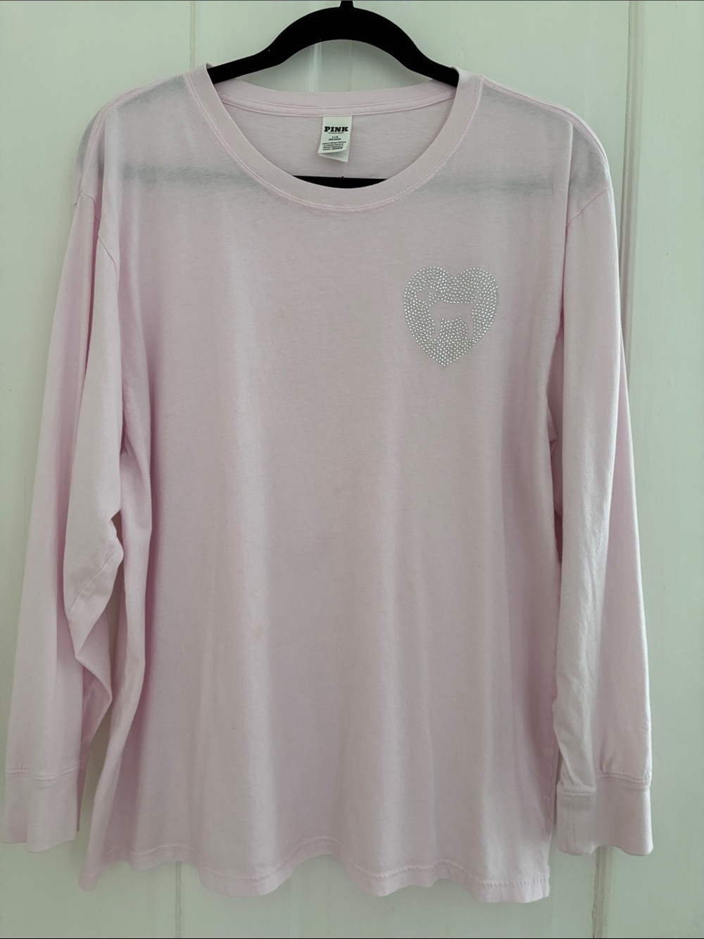 PINK Victoria's Secret Light Pink Long Sleeve Tee with Rhinestone Heart